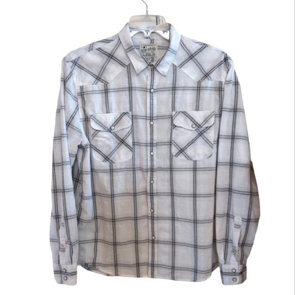 Lucky Brand White w/Gray Plaid Snap Front Western Shirt Size XL - Picture 2 of 10